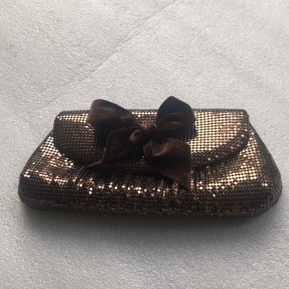 Party hand clutch- Felix Rey Brown Silver Metal Mesh Magnetic Clutch